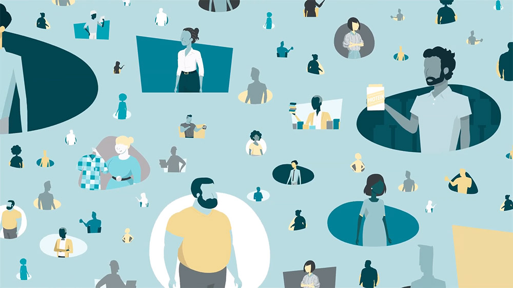 illustration of Amazon customers from around. the world holding products