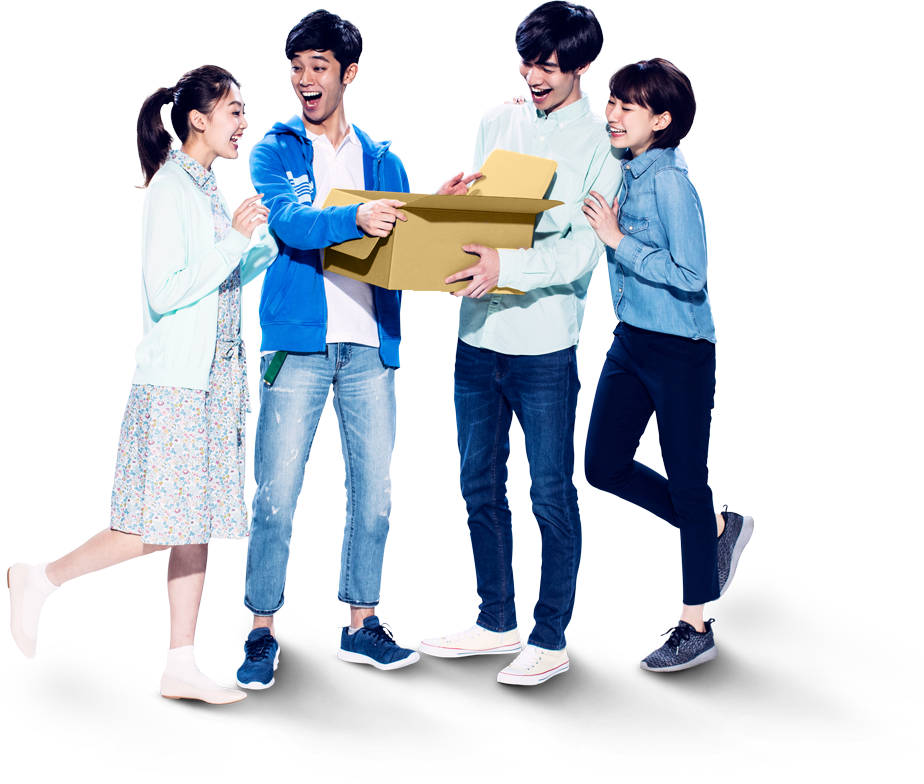 People opening an Amazon package together and smiling