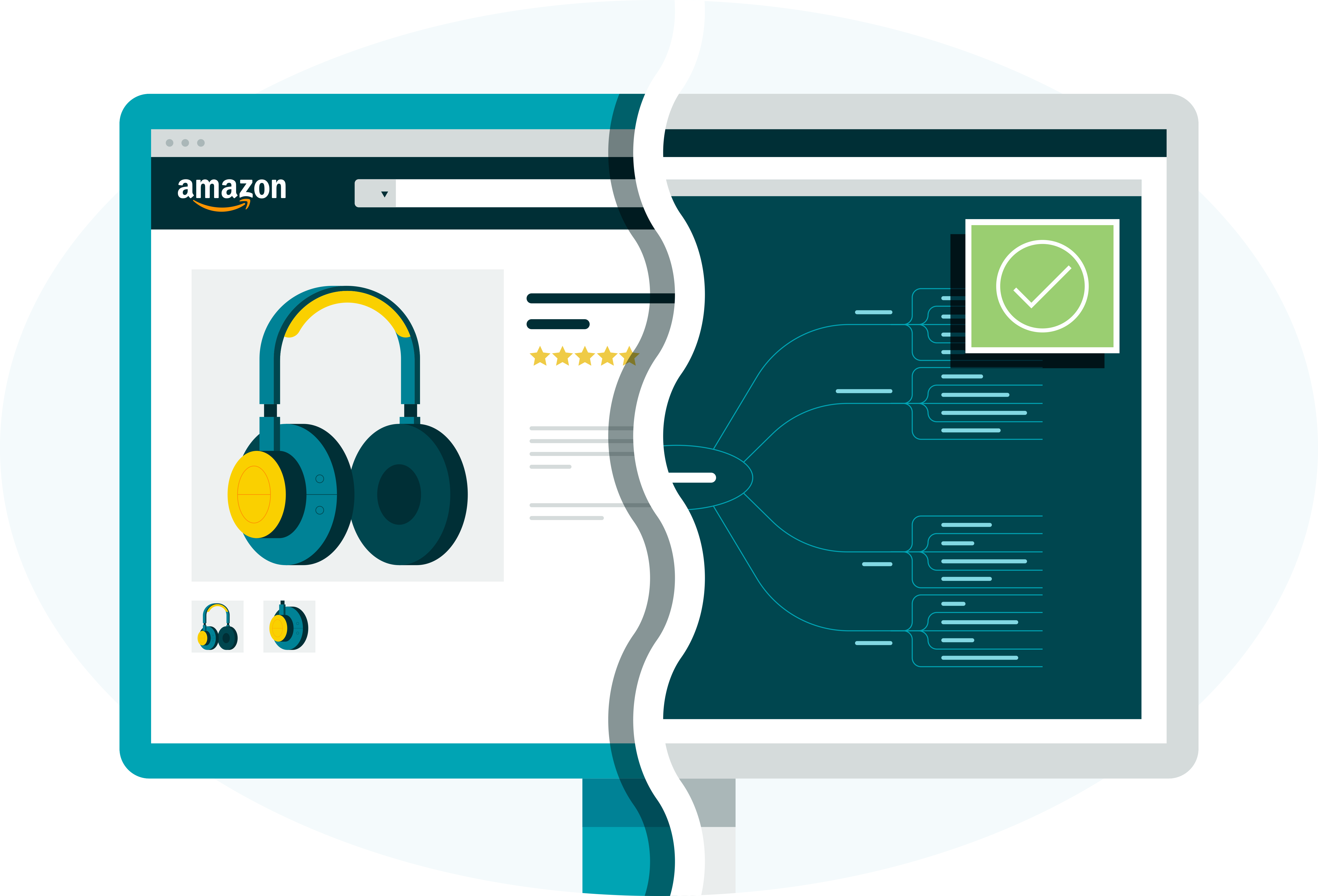 illustration of a computer representing an Amazon product page and brand protection technology